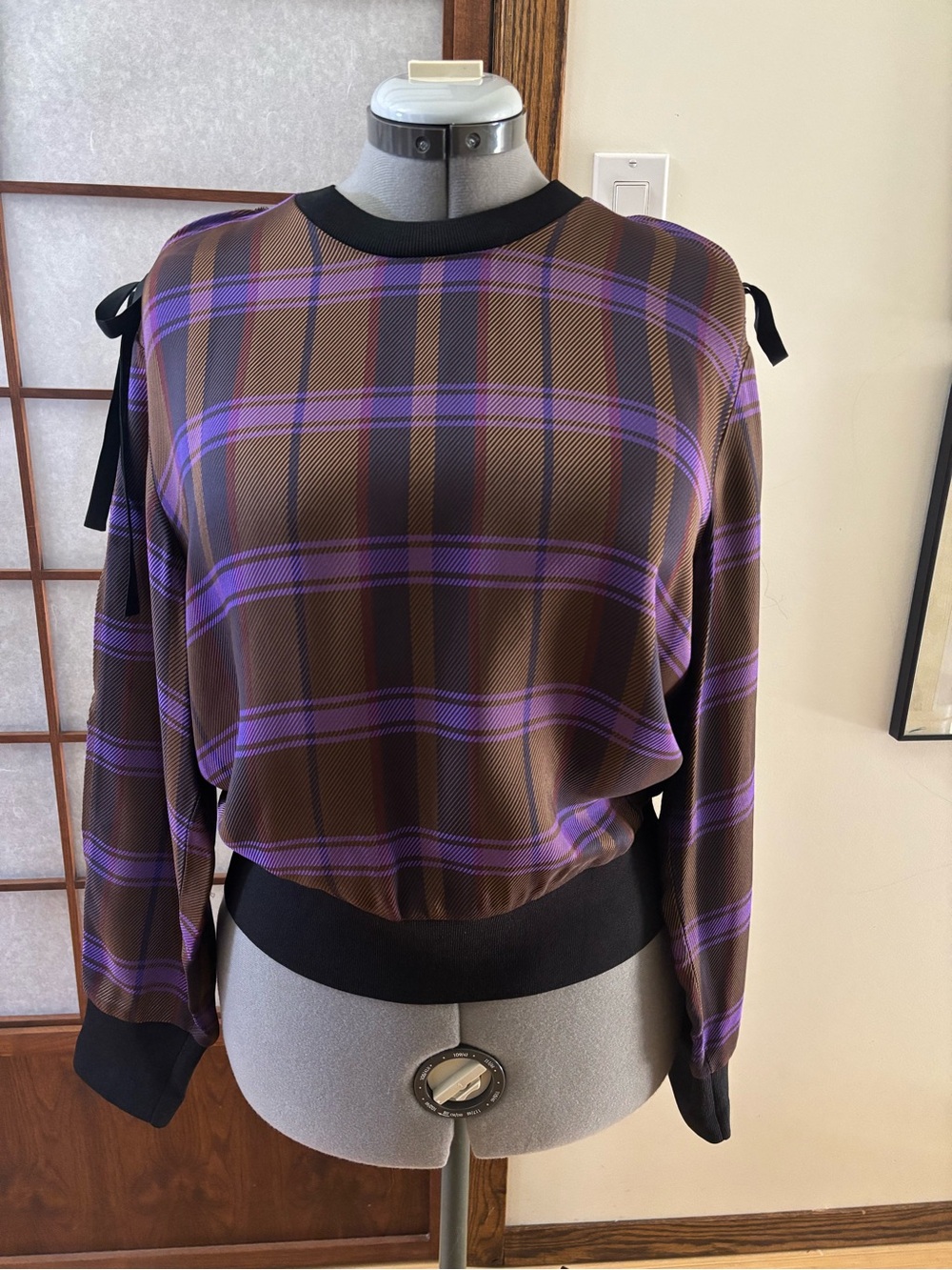 Like New 3.1 Phillip Lim Brown & Purple Plaid Tie-Shoulder Pullover US 10